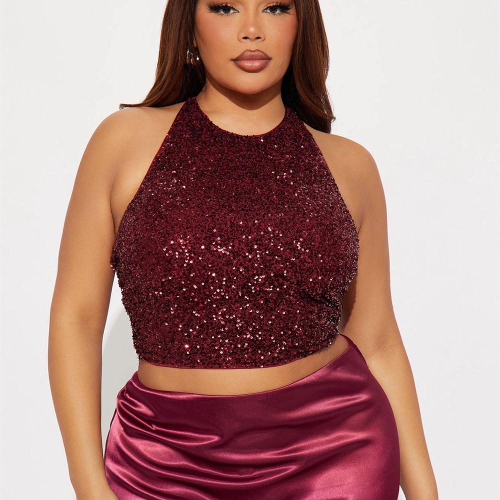 Fashion Nova Burgundy Sequin Tank Top